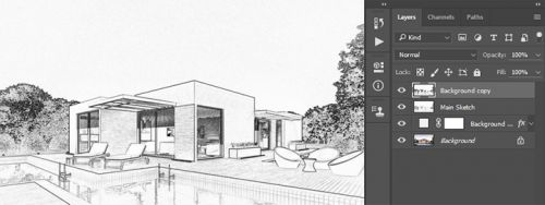 آموزش ایجاد افکت اسکچ معماری در فتوشاپ